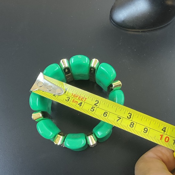 Green and silver  stretchy adjustable bracelet with faux diamonds/ rhinestones - Picture 10 of 11